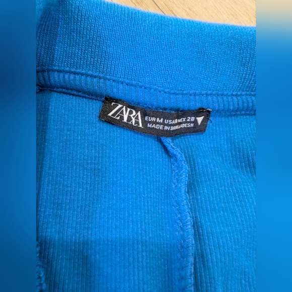  Zara cobalt blue collared V-neck ribbed sleeveless fit and flare mini dress - Picture 4 of 8